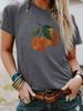 Em estoque Europeu e americano moda gola redonda laranja fruta top camiseta feminina Amazon em estoque solto manga curta comércio exterior atacado