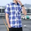 AliExpress camisa casual masculina atacado lapela japonesa xadrez camisa jovem marca de moda camisa de manga curta cabelo masculino