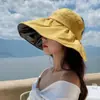 Chapéu de Sol com Borracha Preta Estilo Coreano Feminino Versátil Aba Larga Chapéu de Sol Portátil para Exterior Top Vazio Chapéu de Sol UV