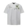 Camiseta de Manga Corta de Algodón Puro Pesado Estilo Americano para Hombres y Mujeres con Bordado de Letras y Diseño Floral, Nueva Tendencia de Verano Casual de Calle