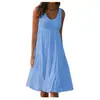 2025Wish Amazon Aliexpress Roupas Femininas 7 Cores 5 Tamanhos Sem Mangas Decote Redondo Patchwork Bainha Larga Vestido de Praia Estilo Europeu e Americano