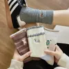 Calcetines de Algodón de Media Pantorrilla para Mujer, Estilo Coreano Universitario, Sueltos, Bordados, con Dibujos de Animales Lindos, con Borde de Encaje, para Otoño e Invierno