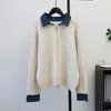 Nuevo Cardigan de Mezclilla Patchwork con Cremallera Doble de Punto Estilo Coreano Otoño/Invierno 2026 Chaqueta Suéter de Diseñador para Mujer