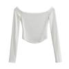 FS411-24 nueva primavera temprana estilo europeo y americano estilo blogger INS hombros descubiertos cómodo manga larga top básico camiseta