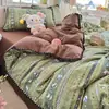 Conjunto de quatro peças de gaze dupla camada de algodão puro Classe A, lençol de cama simples e fresco de algodão puro, capa de edredom, lençol com elástico, conjunto de três peças para cama de dormitório em formato de concha 4