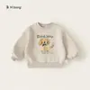 Blusão Infantil Bangxuan de Caimento Solto Cor Sólida Gola Redonda Top para Criança Pequena Roupa Infantil Primavera e Outono Moletom Infantil com Estampa de Desenho