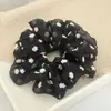 Scrunchie de Gaze Macia Bordado Floral Estilo Coreano para Mulheres, Acessório de Cabelo Suave e Fresco, Elástico para Rabo de Cavalo Baixo, Corda para Coque