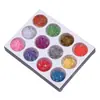 Polvo de glitter para decoración de uñas, polvo láser, polvo brillante, lentejuelas, tallados de terciopelo en forma de diamante y redondos, lámina de oro y plata, flores secas, set de 12 colores de decoraciones