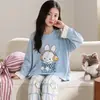 Pijama para Niñas de Algodón Puro Primavera y Otoño Manga Larga Estilo Delgado Niñas Niños Grandes Adolescente Estudiante de Secundaria Estilo Otoño Ropa de Casa