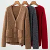 Cardigã de tricô solto de manga comprida estilo coreano para mulheres, jaqueta de fio de cashmere floral, top de cashmere de três fios grosso de abotoamento simples