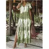 2026 Nuevo Vestido Largo de Manga Corta con Cuello en V Tie-dye Moda Transfronteriza Europea y Americana Vestido Casual