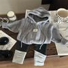Roupas Infantis Estilo Coreano 2026 Novo Suéter de Lã com Capuz para Meninas Meias Largas Infantis Conjunto de Calças Leggings com Forro de Lã