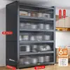 Estantería de almacenamiento de cocina independiente, gabinete de almacenamiento funcional de varias capas para montaje en pared con una encimera de losa de roca para cortar y servir alimentos