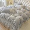 Estilo Princesa Manta de Cama de Terciopelo de Leche Juego de Cama de Cuatro Piezas Manta Acolchada de Terciopelo Coral con Forro Polar por Ambos Lados Sábanas Acolchadas de Franela