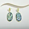 Brincos Ovalados de Concha de Abalone de Luxo Leve de Novo Estilo, Brincos Longos Exagerados Luxuosos com Pino de Prata S925