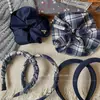 Nuevo Coletero Azul a Cuadros Estilo Coreano para Niñas, Lazo de Tela Hecho a Mano para Moño con Diadema de Corona Alta para Mujeres