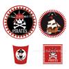 Mm070 Rojo y Negro Fiesta Temática de Aerolínea Pirata Banner de Fiesta de Vacaciones 8 Personales Plato de Papel de 4 Piezas Vaso de Papel de Seda
