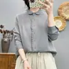Camisa Blanca de Manga Larga Estilo Commuter para Mujer, Corte Holgado, Adelgazante, Versátil, Top Casual de Algodón Puro, Chaqueta de Encaje de Gasa de Algodón de Doble Capa
