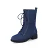 Botas de Sarja para Mulheres, Tamanho Grande 40-46, Botas de Cano Médio para Mulheres, Cadarço Frontal, Salto Baixo, Estilo Outono e Inverno Z8-1