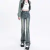 Jeans Retro Estilo Americano Largos Micro-acampanados para Mujer Primavera y Otoño Nuevos Cintura Alta Adelgazantes Elásticos Pantalones de Herradura de Chica Hot