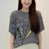 Camiseta de Manga Murciélago para Mujer 2026 Verano Nuevo Estilo Estampada Holgada Pullover Top Estilo Suave Versátil Top Inspirado en Issey Miyake