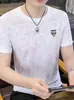 Camiseta Masculina Manga Curta Gola Redonda de Mercadoria Europeia Transfronteiriça Verão Nova Moda Tendência Estilosa Seda de Gelo Fina Meia-Manga Camiseta Masculina