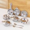 Amazon exportación dedicada mini utensilios de cocina acero inoxidable modelo de juguete para niños simulación utensilios de cocina Casa de juegos para niños