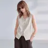 [Oferta por Tempo Limitado] Colete de Linho Acetato de Alta Qualidade com Decote V Manga Curta para Mulheres Colete Elegante de Verão para Mulheres