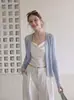 Cardigan protetor solar roxo suave e leve estilo francês para mulheres, peça externa fina de seda gelada e linho para o verão com jaqueta de tricô de gola V