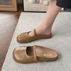 Meias Sapatilha Femininas de Verão para Uso Externo 2026 Estilo Coreano Bico Redondo Moda Nicho Couro Macio Plano Gentil Versátil Sapatos de Vovó