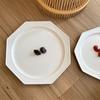En existencia, plato octagonal clásico hecho a mano de estilo japonés, plato de comida occidental, plato de desayuno, plato de ensalada y postre, plato de cena de cerámica blanca pura de estilo japonés