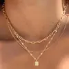 Joyería Transfronteriza Europea y Americana, Nicho de Lujo Ligero, Collar Apilable para Mujer, Cadena Versátil de Clavícula de Estrella de Cuatro Puntas Cuadrada a la Moda