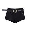 Shorts de Mezclilla Rectos Negros para Mujer Cintura Baja Verano de Chica Hot Nuevos Ajustados Elásticos Adelgazantes Combinan con Todo Cadera Pantalones Cortos Hot Trendy