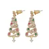 ¡Los pendientes de Navidad están completos! Pendientes de botón para mujer con árbol de Navidad microincrustado de circonita de colores, aguja de plata exquisita, moda 2023