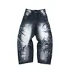 Calça Jeans Y2K Estampa de Espinhos Vintage Escuro Perna Larga Cimiterra Unissex Street Hip-Hop Calças de Perna Reta Tendência