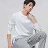 Tecnología de Amoníaco Líquido Base de Algodón tipo Seda Camiseta Simple de Manga Larga para Hombre Tendencia Primavera y Otoño Top Blanco de Gama Alta