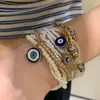 Pingente Olho do Diabo da Palma Pulseira Multicamadas de Contas de Arroz Pulseira Empilhável de Luxo Leve da Moda Joia