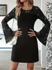 2025 Nova Coleção Outono e Inverno Exportação Moda Feminina Amazon Wish Moda Transfronteiriça Europeia e Americana Cor Sólida Gola Redonda Vestido de Lantejoulas