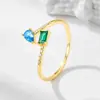 Anillo de Plata de Ley Abierto de Diseño Personalizado de Nuevo Estilo Transfronterizo con Circonita de Colores para Mujer, Anillo Geométrico de Nicho Retro Estilo Ins