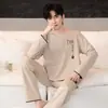 Pijama de Gola Alta para Homem Primavera e Outono 2025 Novo Algodão Tamanho Grande Solto Manga Longa Juventude Conjunto de Roupa de Casa de Inverno