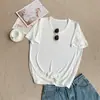Verde Abacate Grande Gola U Tricô Cor Sólida Manga Curta Camiseta Feminina Verão Fina Leve Preguiçoso Solta Top Camiseta Feminina