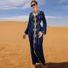 BA607 nuevo vestido azul marino cosido a mano con diamantes para fiesta, reunión anual, bata