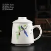 Conjunto de três canecas de porcelana branca, caneca de escritório para beber chá, separação de chá e água com tampa, conjunto de presente para infusão de chá