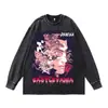 Moletom Redondo Retrô Transfronteiriço Streetwear Europeu e Americano Hip-Hop Oversize Solto Lavado Desgastado Algodão Puro Peso Pesado 280g