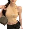 Colete Tricotado Sem Manga Justo Estilo Hot Girl Verão Novo Estilo Cintura Marcada Estilo Curto com Elegante e Chique Camisa Base Top para Mulheres