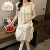 Bata de noche para mujer con copas en el pecho, pijama de algodón nube, nuevo estilo de verano, talla grande, versión coreana, ropa de casa de longitud media