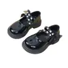 Nuevos zapatos de piel para niña estilo primavera y otoño, zapatos de princesa con lazo para niños, zapatos de vestir de moda con diamantes de imitación para niñas pequeñas, zapatos de rendimiento de suela blanda