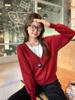 Tricô Falso Duas Peças Vermelho para Mulheres no Outono e Inverno Novo Solto Preguiçoso Tricô Coreano Blusa de Manga Longa