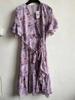 Vestido de Mujer Damas 100% Poliéster Verano Vestido de Manga Corta Femenino Vestido Morado Estampado
