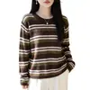 Ropa de punto para mujer transfronteriza, nueva colección otoño/invierno 2026: cuello redondo, manga larga, a rayas con bloques de color, corte holgado, con lentejuelas y base de color contrastante